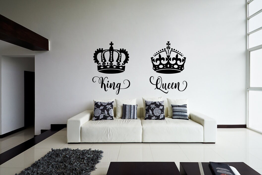 King and queen wall decals // His Queen her king // master bedroom decor // romantic bedroom