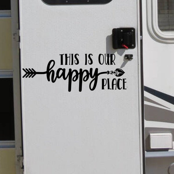 Happy place rv decal decor for camper or motorhome or travel trailer. RV door decal // This is our happy place