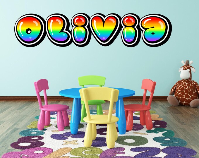 Colorful name wall art vinyl decal - nursery multicolored wall decals, boys wall decor, girls wall decor, baby name, classroom wall art