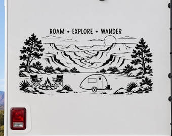 Grand Canyon Personalized Camper Decal for RV- Roam, Explore, Wander - Mountain scene