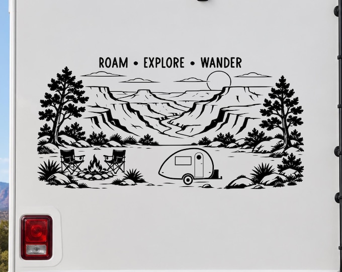 Grand Canyon Personalized Camper Decal for RV- Roam, Explore, Wander - Mountain scene