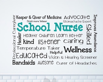 School nurse wall decal, school nurse decor, school nurse office, school nurse sign, nurse wall art, custom nurse decor,