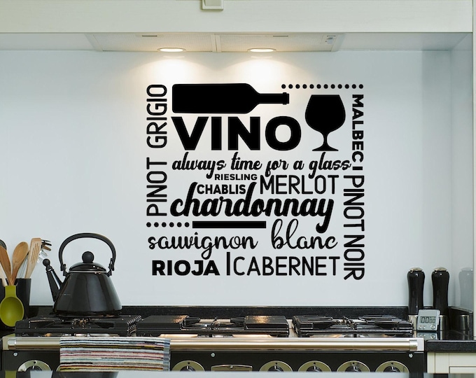 Wine wall decal, wine bar decor, wine lovers gift, bar wall decor, wine decal, subway art, wine accessories