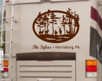 Personalized Deer RV Decal: Nature Scene Camper Decor