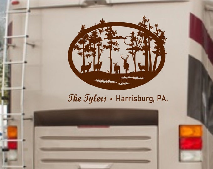 Deer rv decal, nature rv decal, last name rv decal, personalized rv decal, deer camper decal, nature camper decal, deer decor
