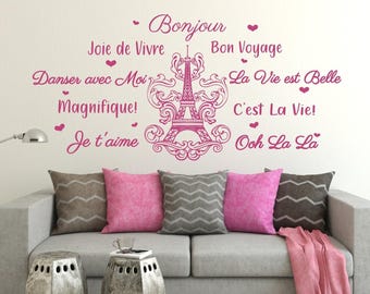 Eiffel Tower Wall Decal: French Sayings, Paris Room Decor