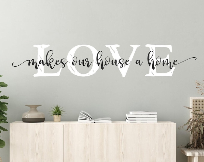 Wall Decal, Love Quote Family Script | Vinyl Lettering | Multiple Sizes, Two-Color Option, Living Room Accent