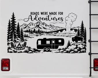 Yellowstone Personalized Camper Decal for RV- Roads were made for Adventures - Mountain scene