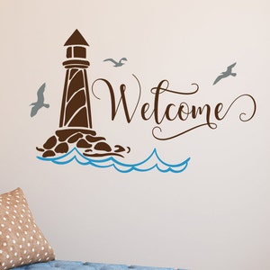 Lighthouse &quot;Welcome&quot; Wall Decal: Beach House Ocean Decor