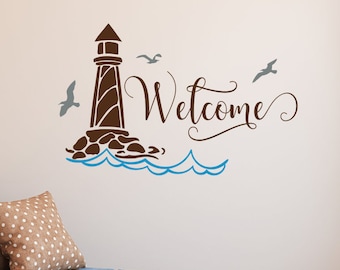 Lighthouse "Welcome" Wall Decal: Beach House Ocean Decor