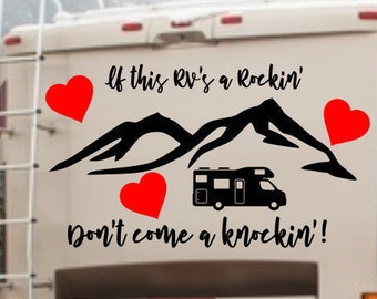 If this RVs a Rockin', don't come a knockin' // Happy camper decal, vinyl rv decal, rv decor