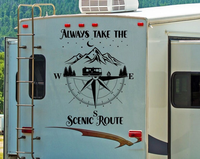 Always take the scenic route custom rv decal, personalized decal, compass motorhome decal, rv gifts, camper decal, camper decals,