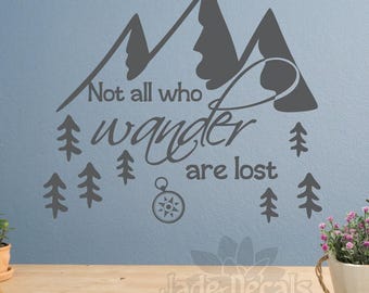 Wanderlust decal, Not all who wander are lost, mountain decal, Adventure Quote, Wall Words, Travel Decor, compass decal, travel quote
