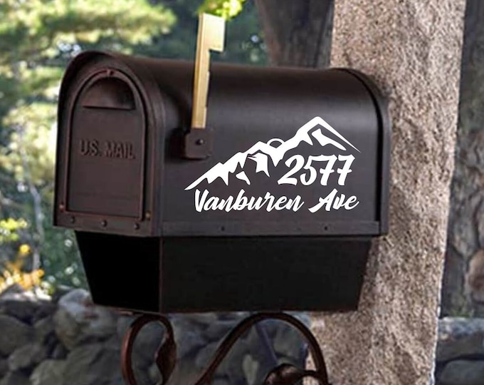 Mountain Mailbox decal, address decal, mailbox numbers, mailbox stickers, mailbox lettering, mailbox design with trees