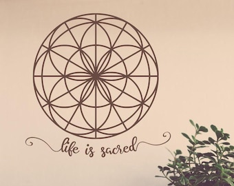 Seed Of Life, Sacred Geometry Mandala Wall Decal - Custom Mantra, Adhesive Vinyl | Multiple Sizes