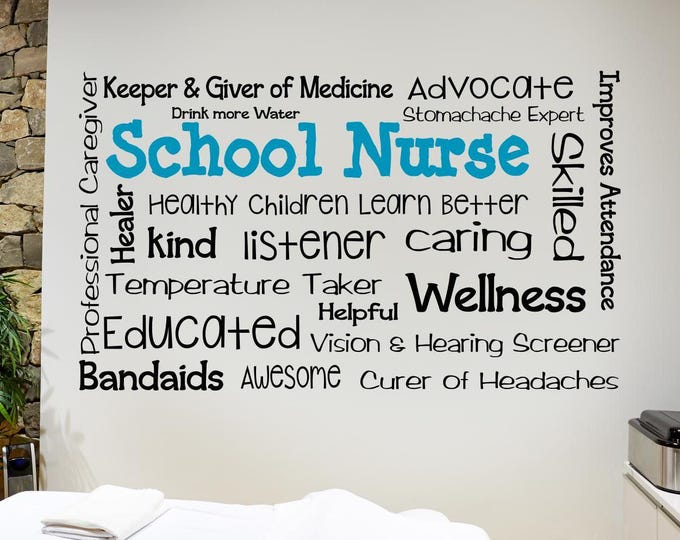 School nurse wall decal, school nurse decor, school nurse office, school nurse sign, nurse wall art, custom nurse decor,