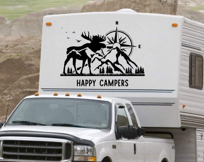 Mountain Moose Compass personalized rv decal, camper decal, motorhome decal, personalized decal, rv gifts