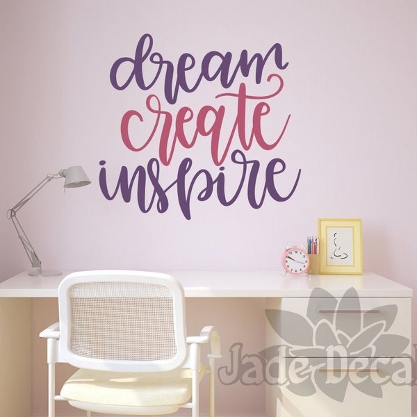 Craft room decal, play room decal, Dream create inspire, craft room decor, playroom decal