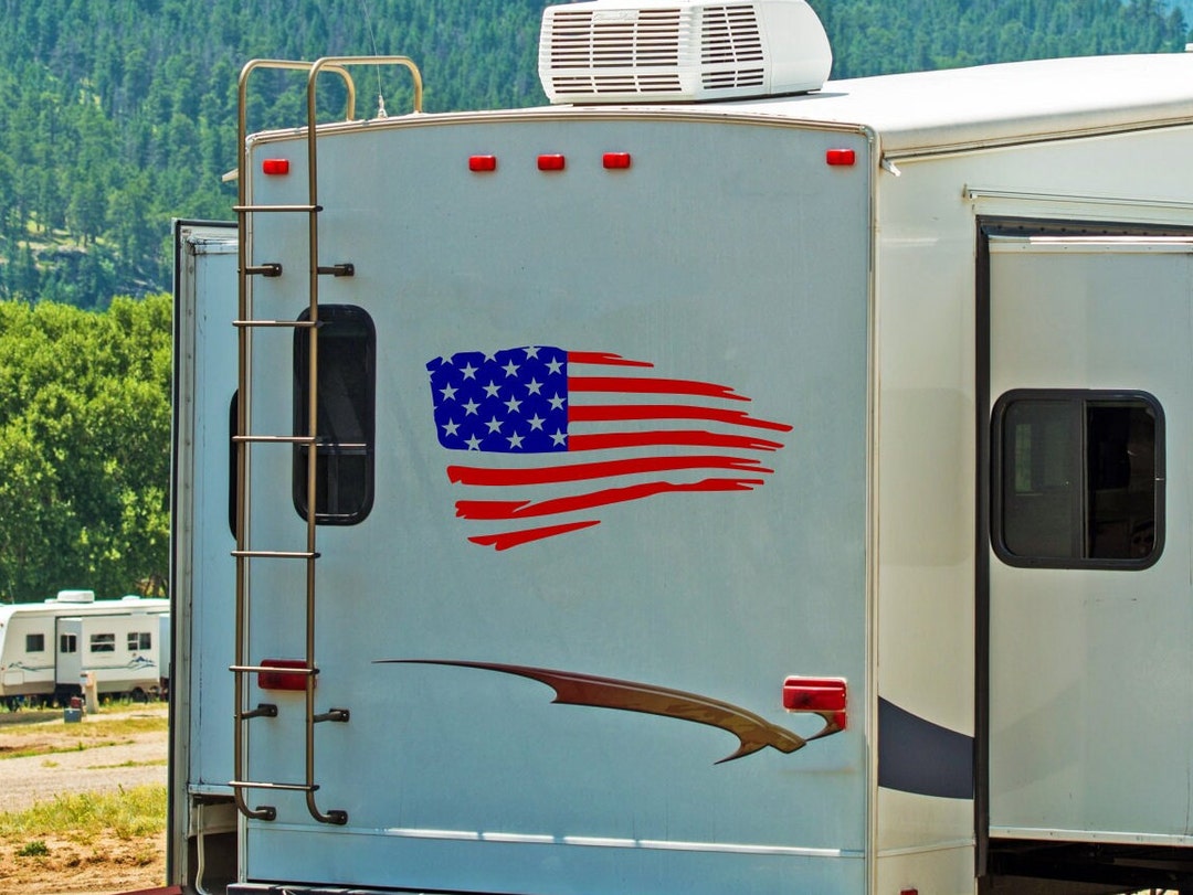 Distressed American Flag RV Decal | Patriotic USA Flag Sticker | Camper ...