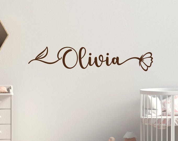 Custom girls name wall decal, flower girls room decor, vinyl lettering, girls nursery wall decal, personalized gift, personalized name decal