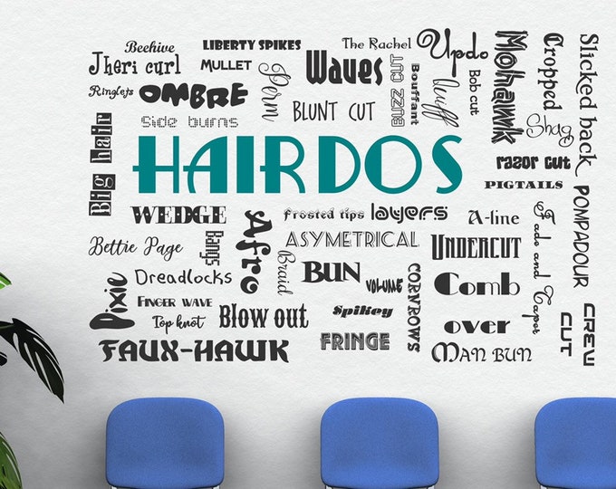 Hair wall decal, hairdo hairdos decal, hair salon beauty salon vinyl decal // beauty shop decor