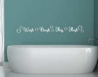 Wash Brush Floss Flush, bathroom wall decal, bathroom mirror decal, kids bathroom decal, decal for mirror, bathroom wall decor