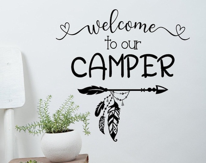 Camper Door Decal, Boho Arrow Sign | Adhesive Vinyl | RV Decor - Trailer Entrance Graphics