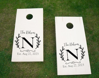 Custom cornhole decals for corn hole boards, monogram decal, custom vinyl decal stickers, custom decals, wedding decals, wedding cornhole