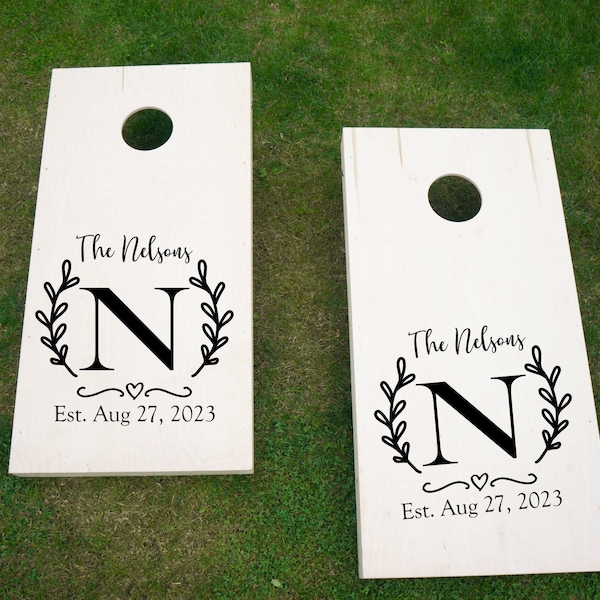 Custom cornhole decals for corn hole boards, monogram decal, custom vinyl decal stickers, custom decals, wedding decals, wedding cornhole