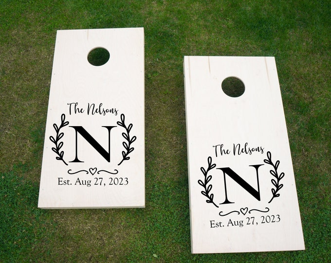 Custom cornhole decals for corn hole boards, monogram decal, custom vinyl decal stickers, custom decals, wedding decals, wedding cornhole