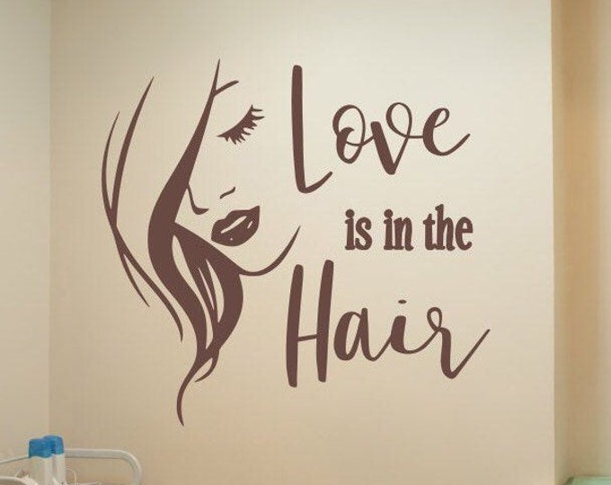 Hair salon wall decal, love is in the hair, salon decal, hairstylist decal, hairdresser decal, love hair stylist decal,