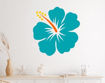 Hawaiian flower decal, hibiscus wall decal, colorful flower decor, flower wall decal