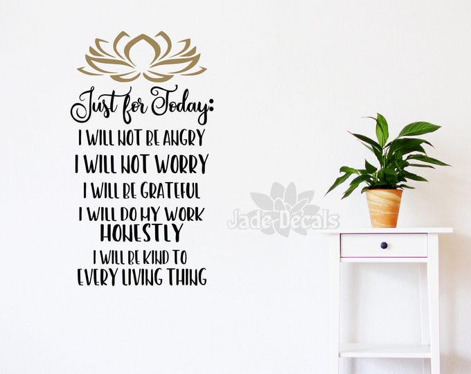 Reiki wall decal, Just for today, Reiki principles, reiki wall art, energy healing decal