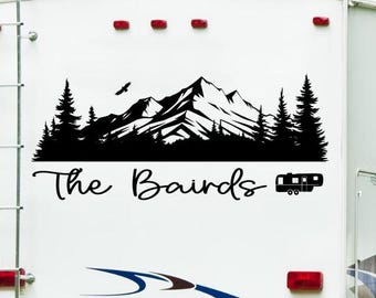 Personalized Mountain Last Name RV Decal: Custom Camper Decor