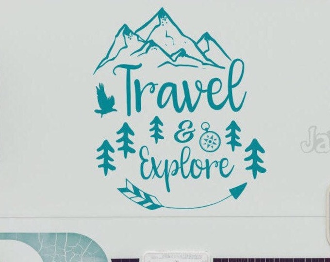 Travel rv decal, RV travel decal, travel and explore, travel decal, explore decal, mountain rv decal, travel wall decor, custom rv decals