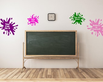 Colorful splat wall decals, Rainbow wall decor, I am kind, I am happy, Colorful classroom decor, classroom decals