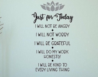 Reiki Principles with Lotus, Spiritual Wall Decal | Just For Today Mantra, Color Options, Multiple Sizes