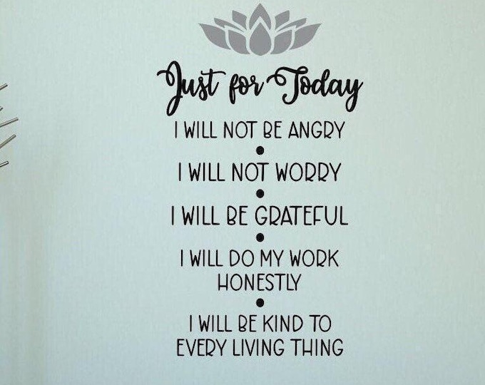Reiki Principles with Lotus, Spiritual Wall Decal | Just For Today Mantra, Color Options, Multiple Sizes