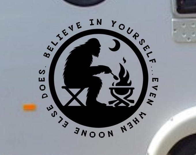 Bigfoot decal, funny gift for bigfoot lovers, big foot heart hands, positive affirmation, bumper sticker, mirror decal, rv decal, wall decal