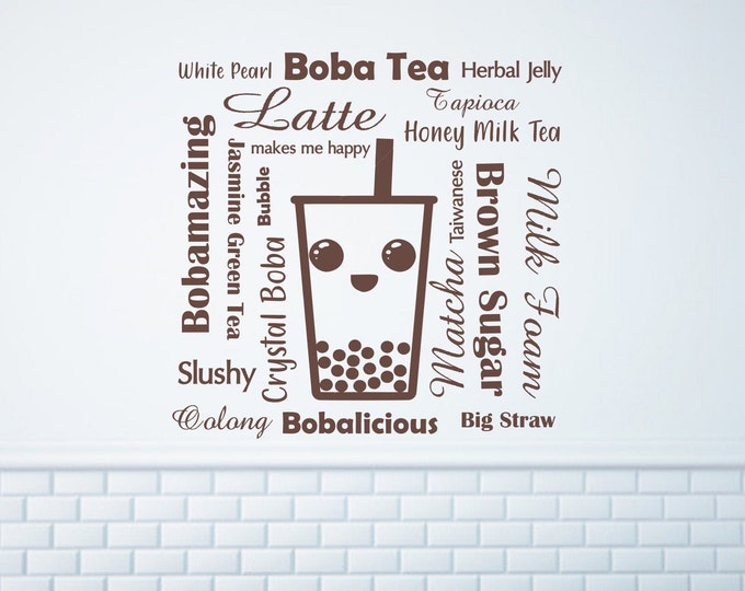 Boba tea wall decal, tea shop art, coffee shop decor, bubble tea decal