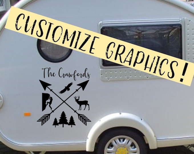 Custom RV decal with arrows, custom camper decal, custom camper decor, X arrows decal, last name decal, custom name decal, RV name decal,