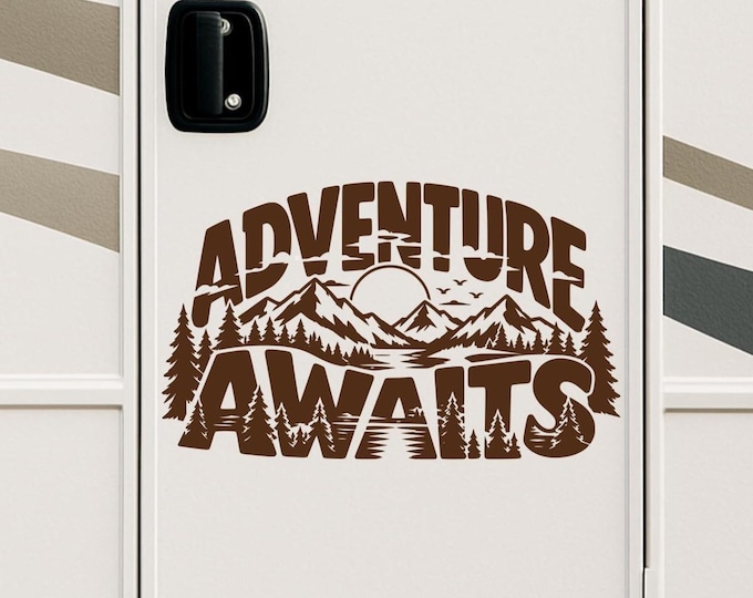 Adventure RV Decal, Scenic Mountain Graphic | Vinyl Sticker | Wilderness Travel Trailer Decor, gift for RV owner