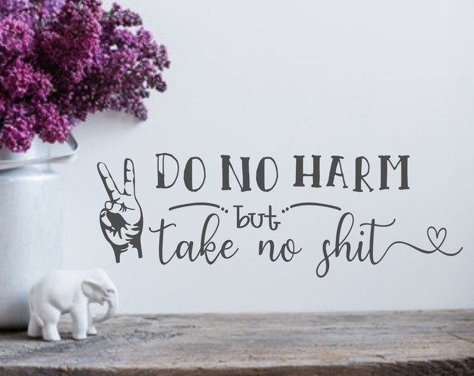 Empowerment decal, Do no harm but take no shit, laptop decal, bumper sticker, funny wall art, peace sign art, teenager wall decor