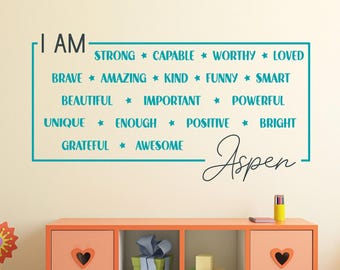 Personalized Positive Affirmation Wall Decal: Custom Name Decor