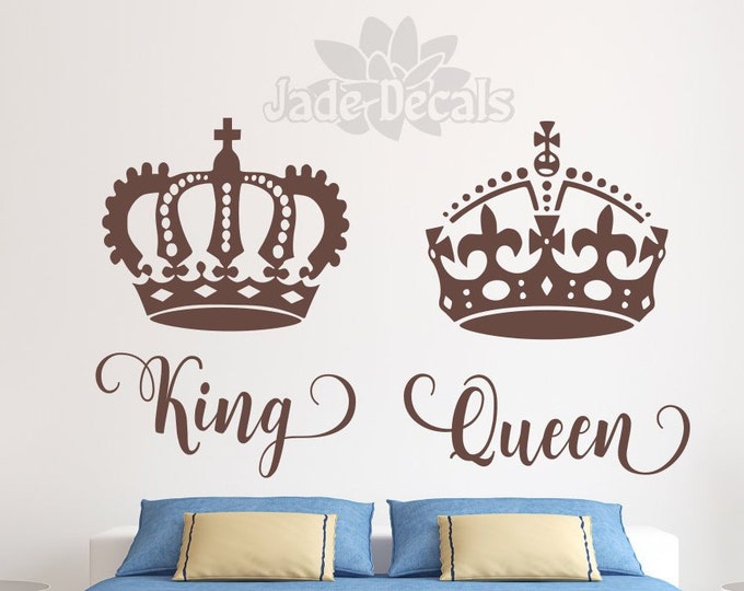 King and queen wall decals // His Queen her king // master bedroom decor // romantic bedroom