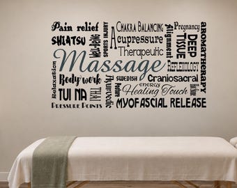 Massage Therapy Word Cloud Wall Decal: Spa Decor