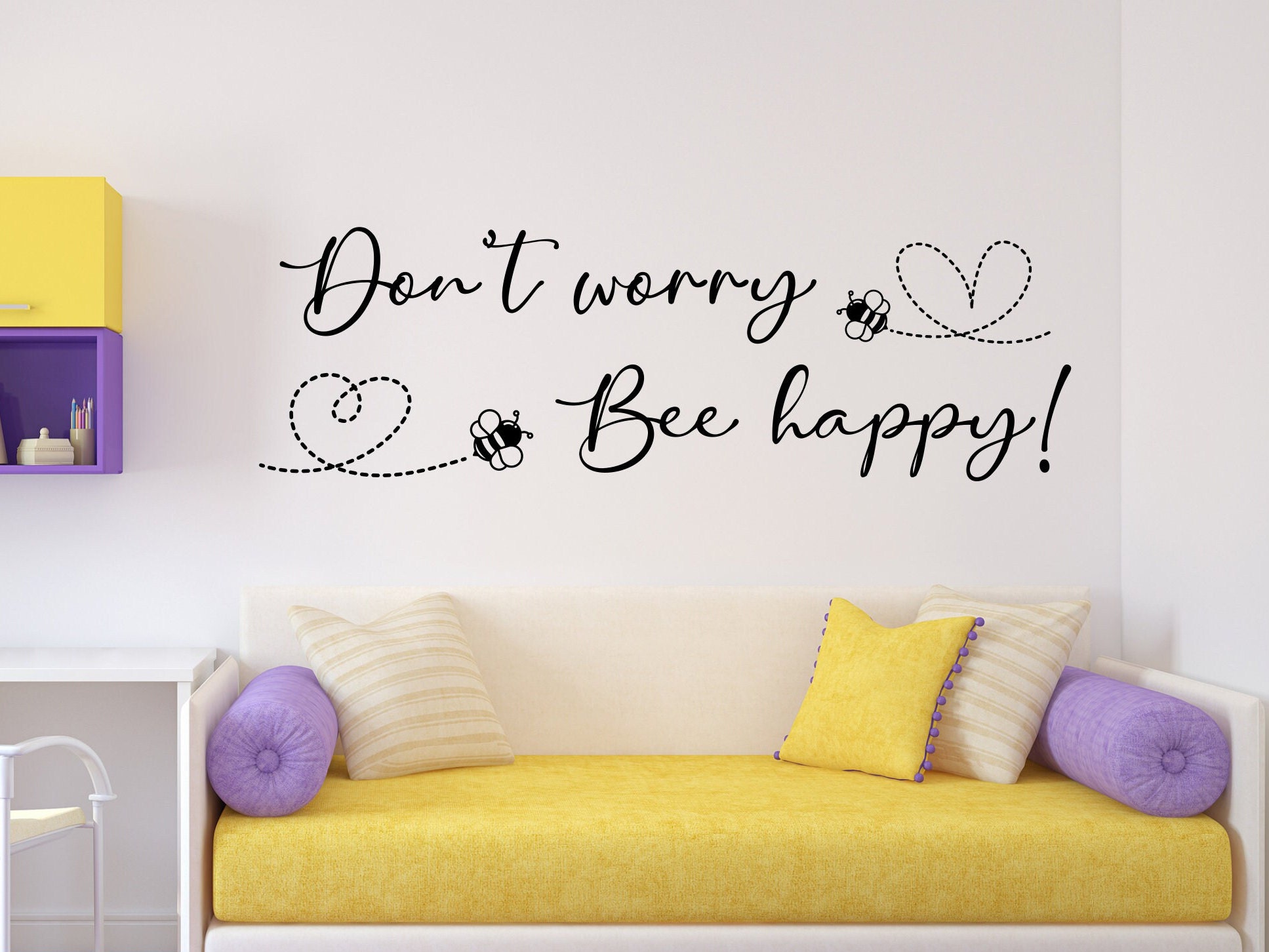 Bee wall art vinyl decal, bee happy, bee home decor, Don't worry be happy,  Bee wall decal, honey bee decor, bumble bee decor