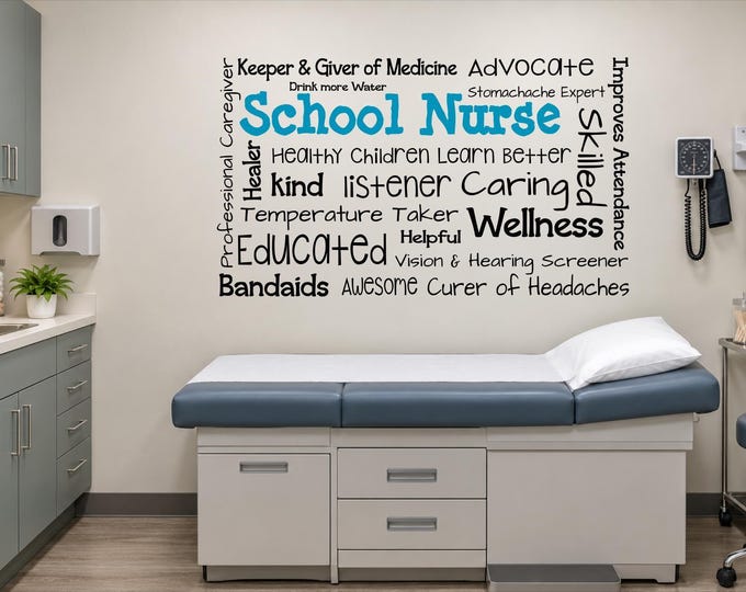 School Nurse Decal, Office Treatment Wall Art, Custom Colors - Adhesive Vinyl | Multiple Sizes, Two-Color Option