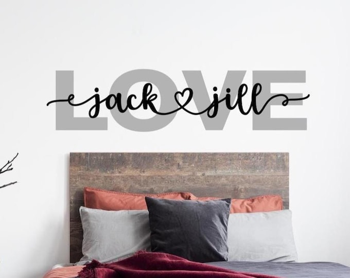 Love personalized name decal for master bedroom or photo wall, romantic wall art for couples. Two color wall decor