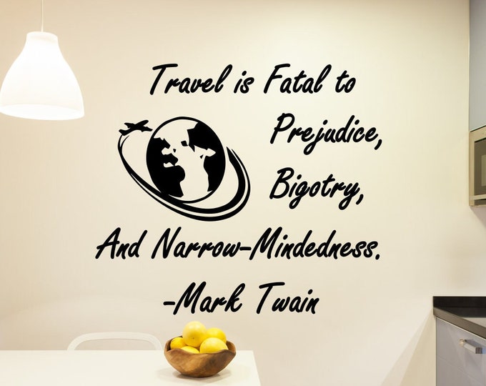 travel wall decal, Mark twain quote, travel lovers gift, mark twain art, travel wall art, travel wall decor